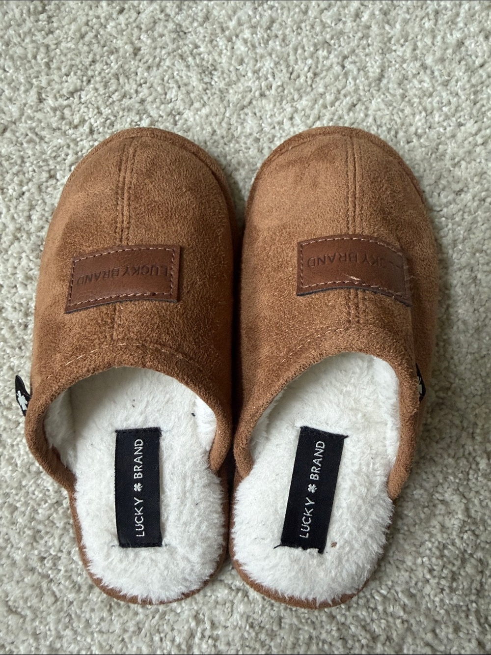Lucky Brand Kid’s Tan Brown Suede-Look Slip-On Slippers (size 11-12 little kids)